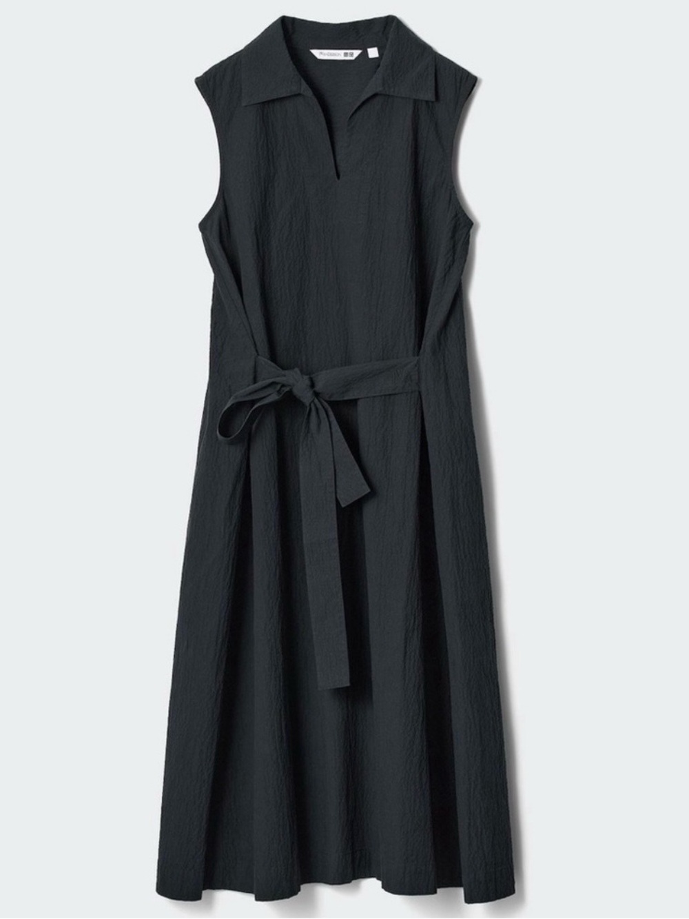JW Anderson x Uniqlo Seersucker Belted Sleeveless Midi Dress, Black – Medium